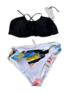 CALIA Women's Strappy Back Ruched Medium Support Bikini Swim Set XXL NEW